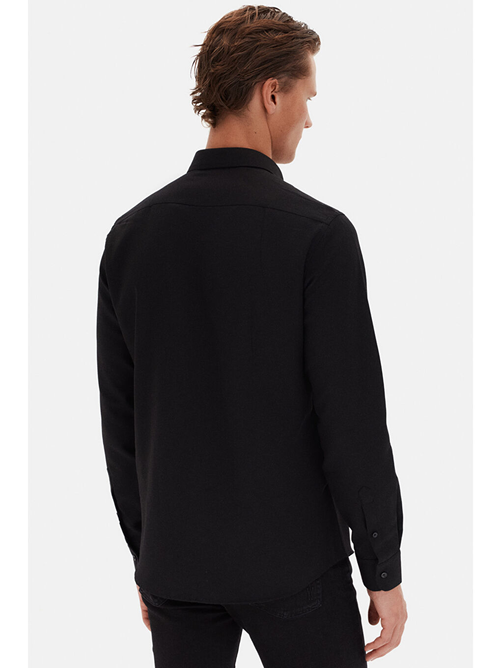 Slim Fit Siyah Oxford Düğmeli Yaka Kolay Ütülenebilir Nakış Detaylı Pamuklu Gömlek-5