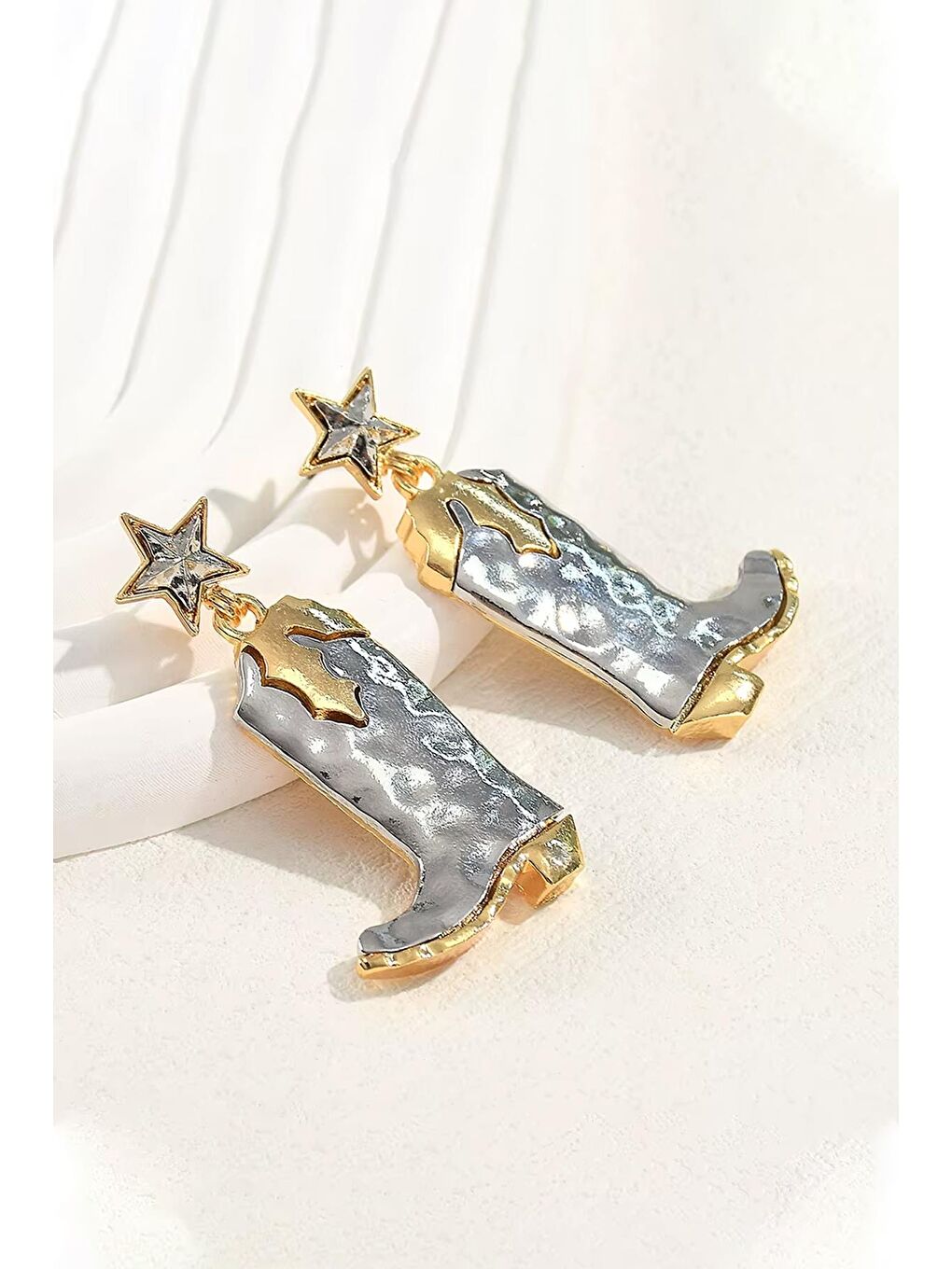 Sarı Kovboy Sallantılı Çift Renk Küpe-7