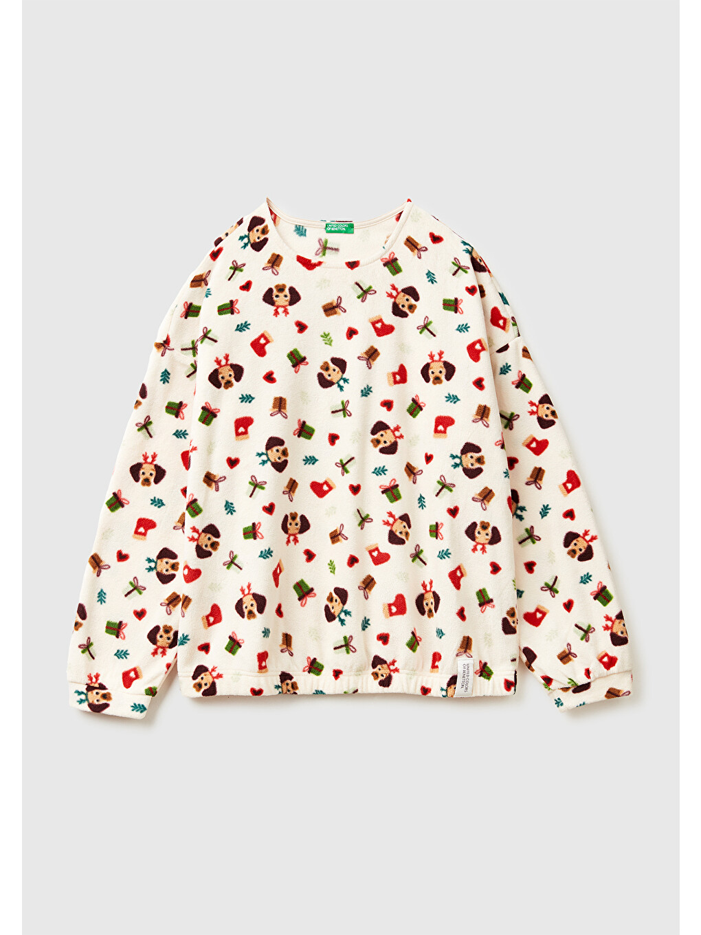 Kadın Ekru Mix Xmas Desenli Polar Pijama Üstü