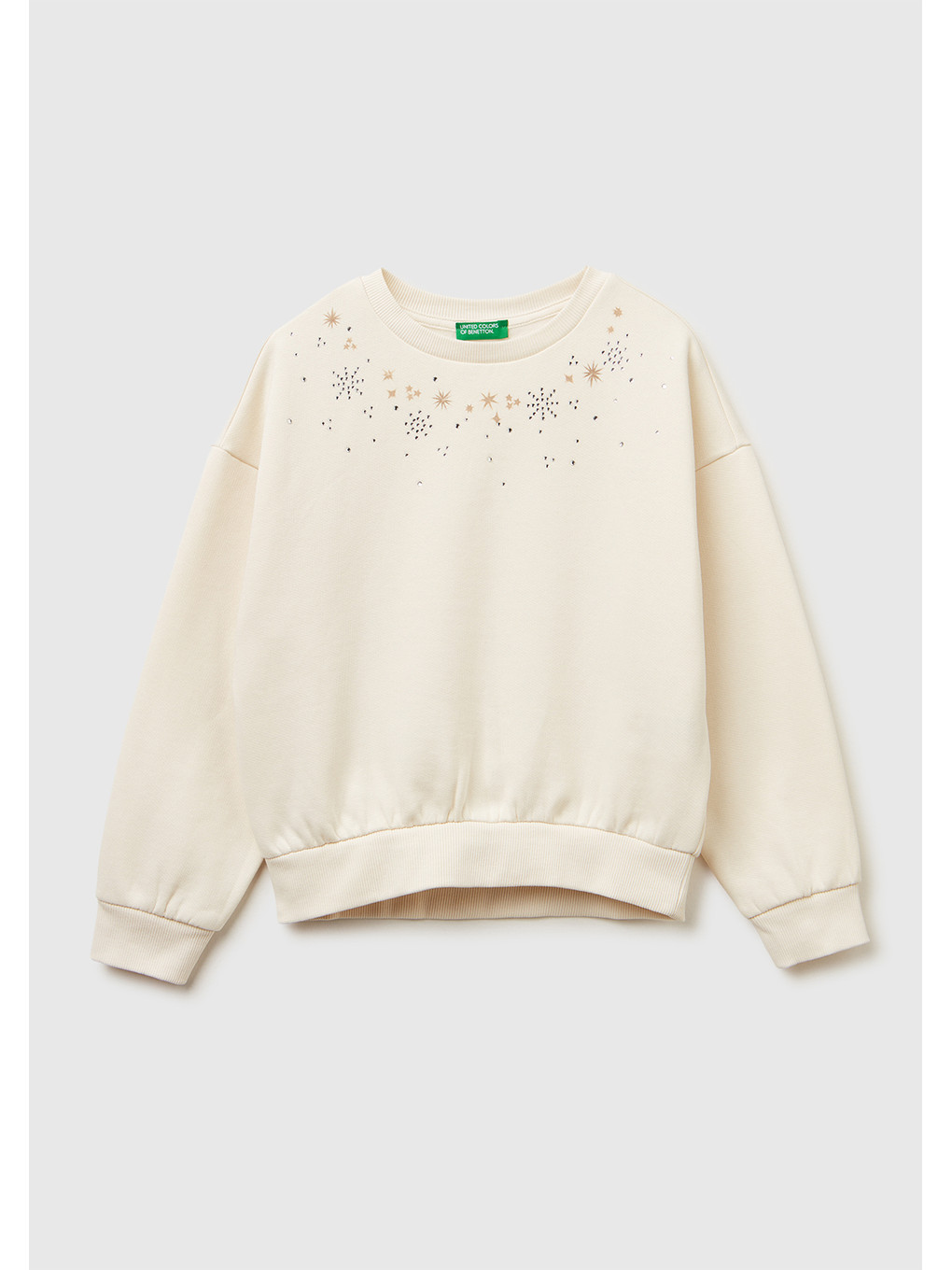 Kız Çocuk Ekru Önü Kristal Aplikeli Logo İşlemeli Ribanalı Sweatshirt