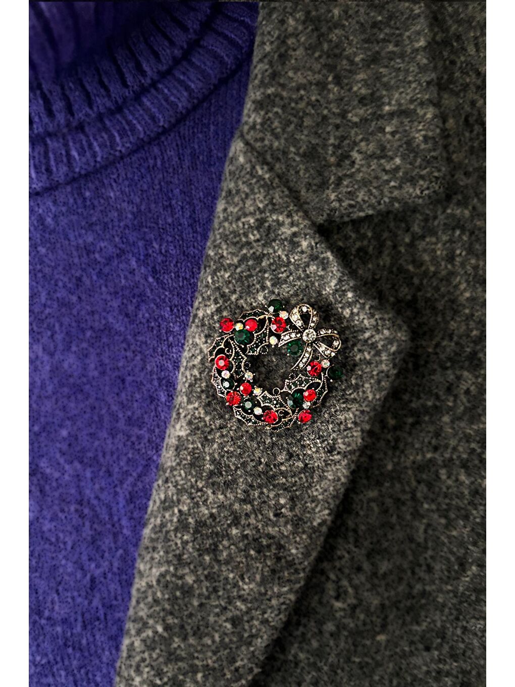 Sarı Yılbaşı Kristal Taşlı Antik Çelenk Broş Yaka iğnesi-3