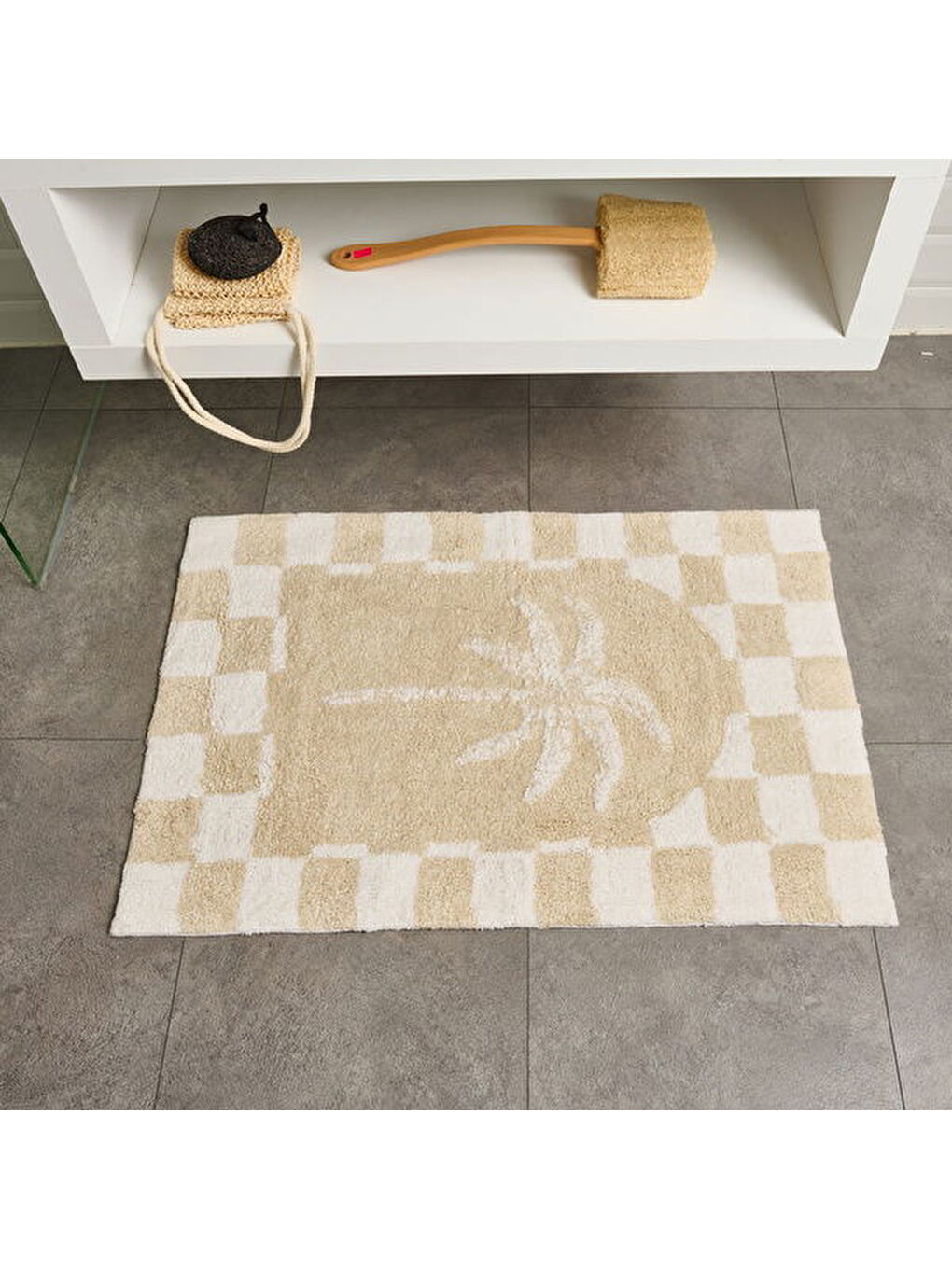 Soft Palm Tufting Banyo Paspası - Bej - 60x90 cm