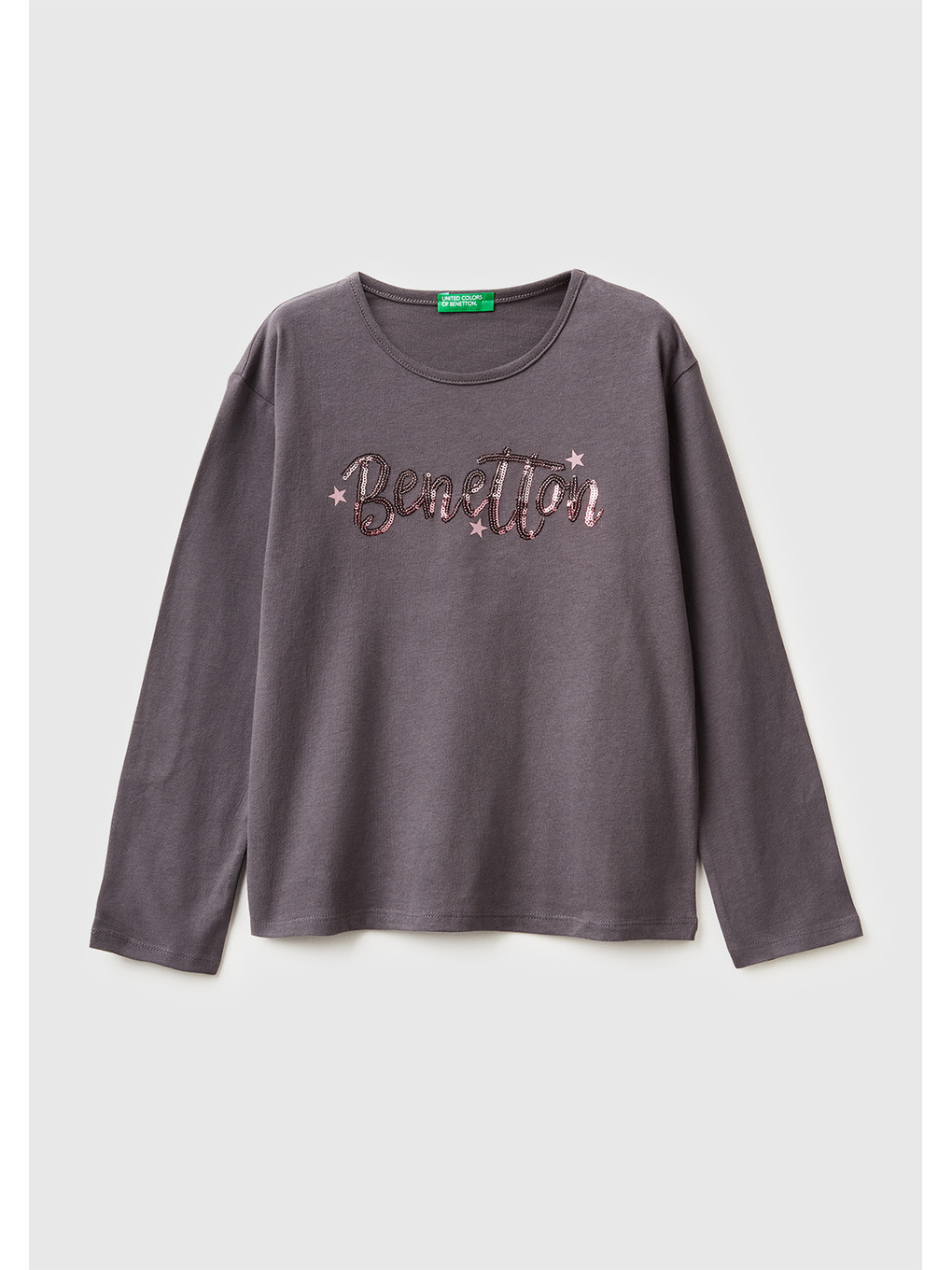 Kız Çocuk Koyu Kahverengi Grafik Payet İşlemeli Regular Fit Jarse Uzun Kollu T-shirt