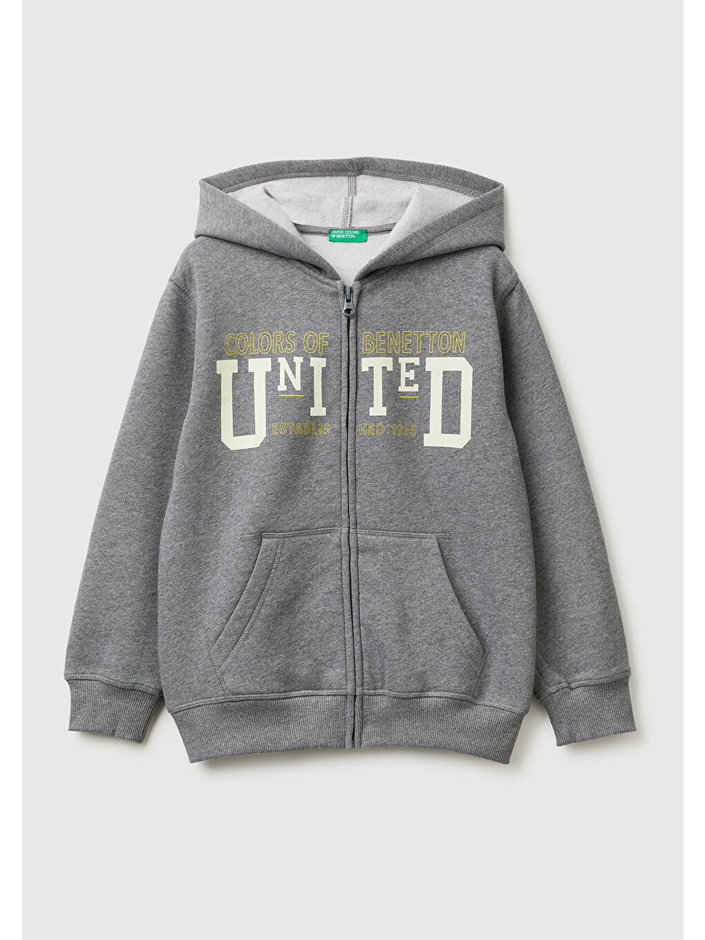 Gri Erkek Çocuk Antrasit Melanj Önü Logo Baskılı Cepli Fermuarlı Sweatshirt