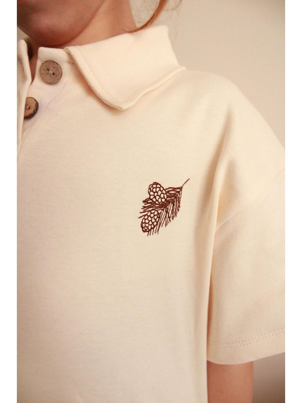 Ekru Koza Nakışlı Polo Yaka Şortlu Takım-5