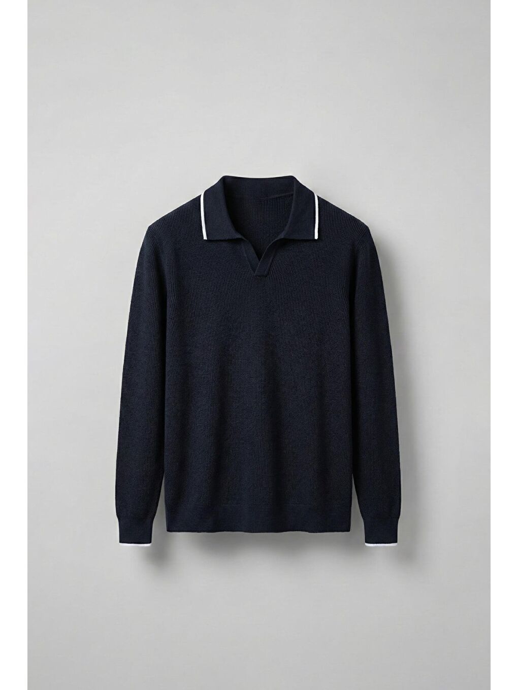 Erkek Polo Yaka İnce Fitilli Kazak Lacivert