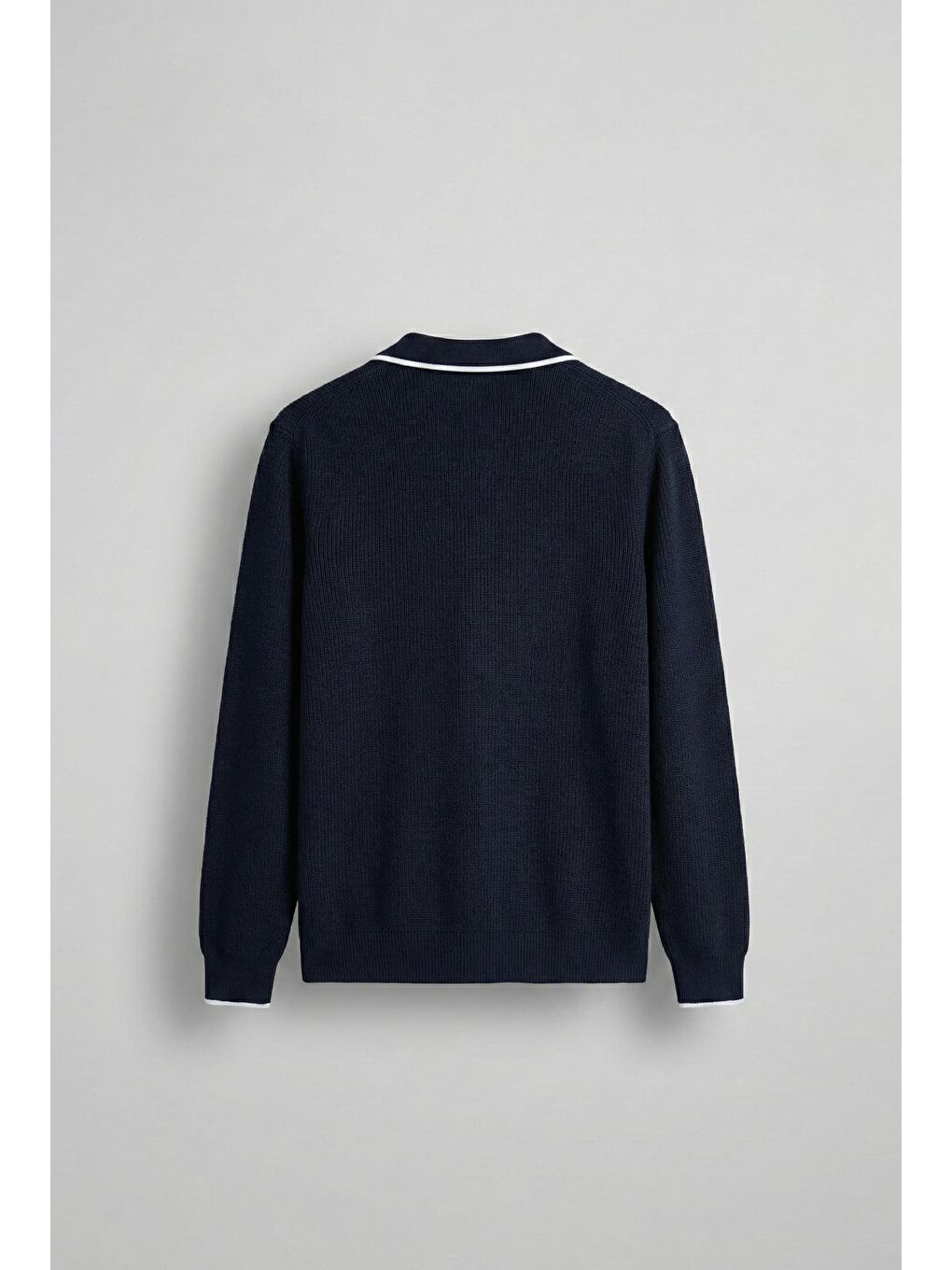 Erkek Polo Yaka İnce Fitilli Kazak Lacivert-1