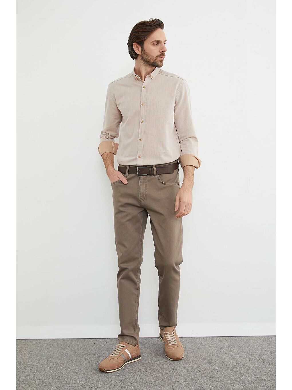 Bej Büyük Beden Regular Fit Normal Bel Jean-2