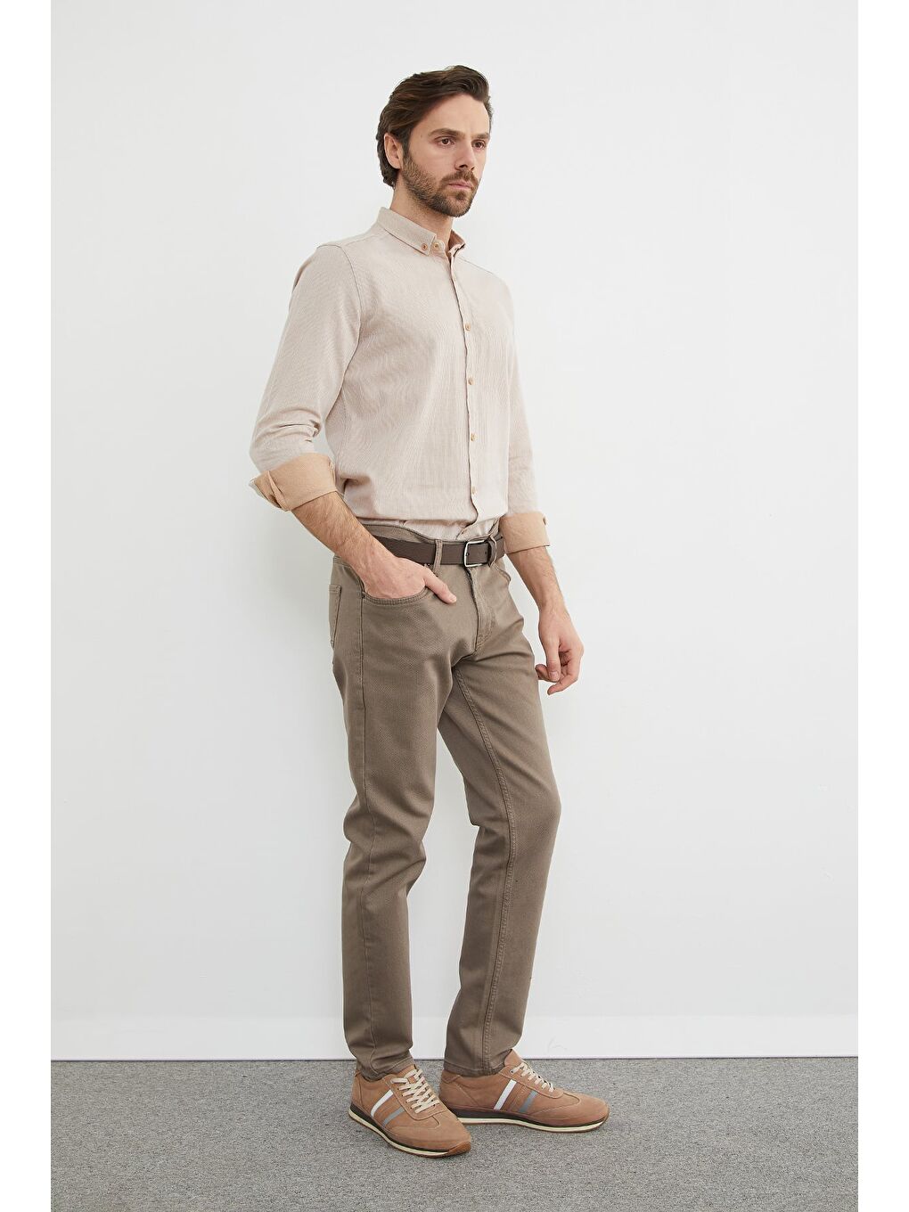 Bej Büyük Beden Regular Fit Normal Bel Jean-3