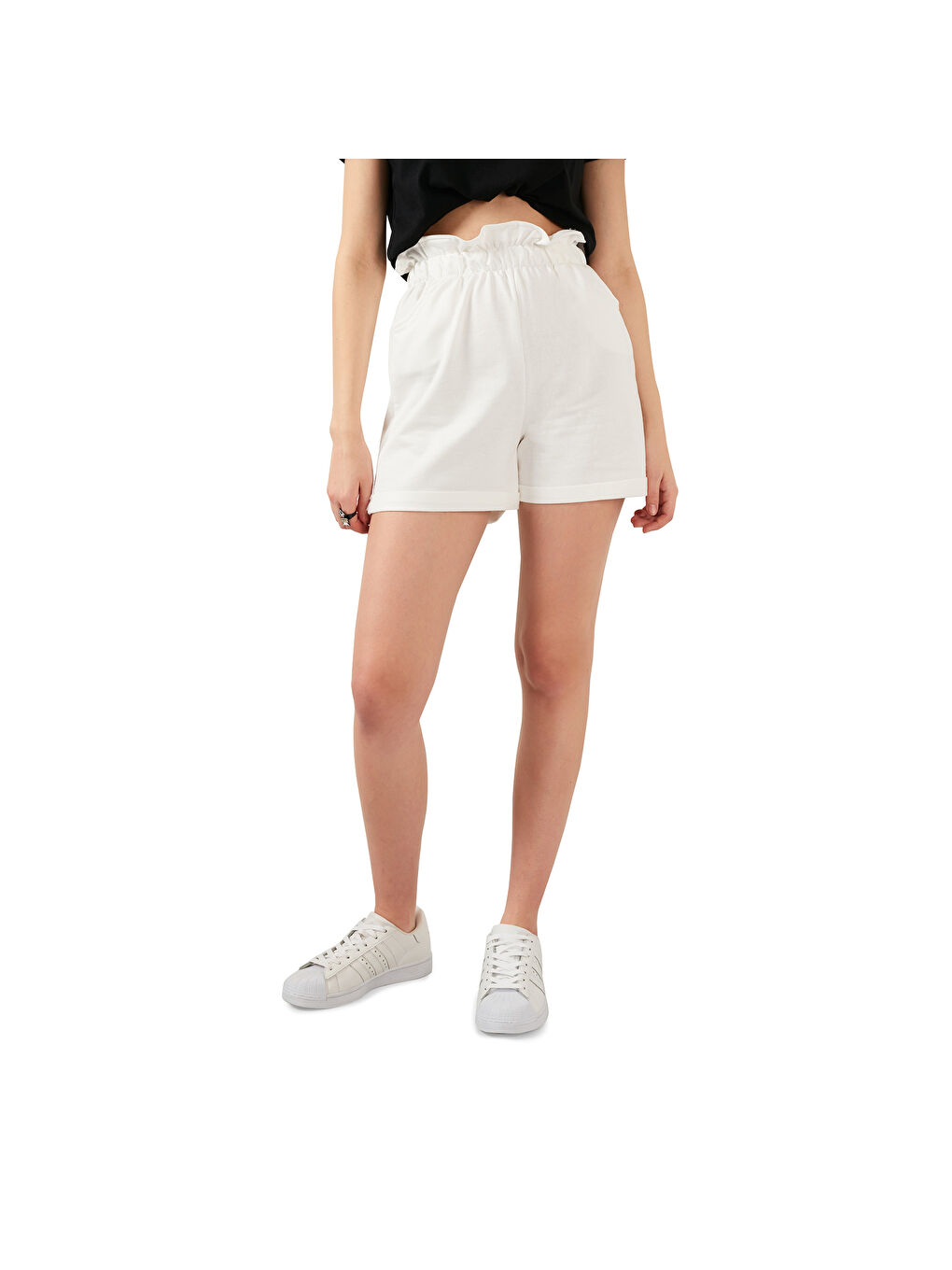 Ekru Beli Lastikli Cepli Kadın Short 5863880-5