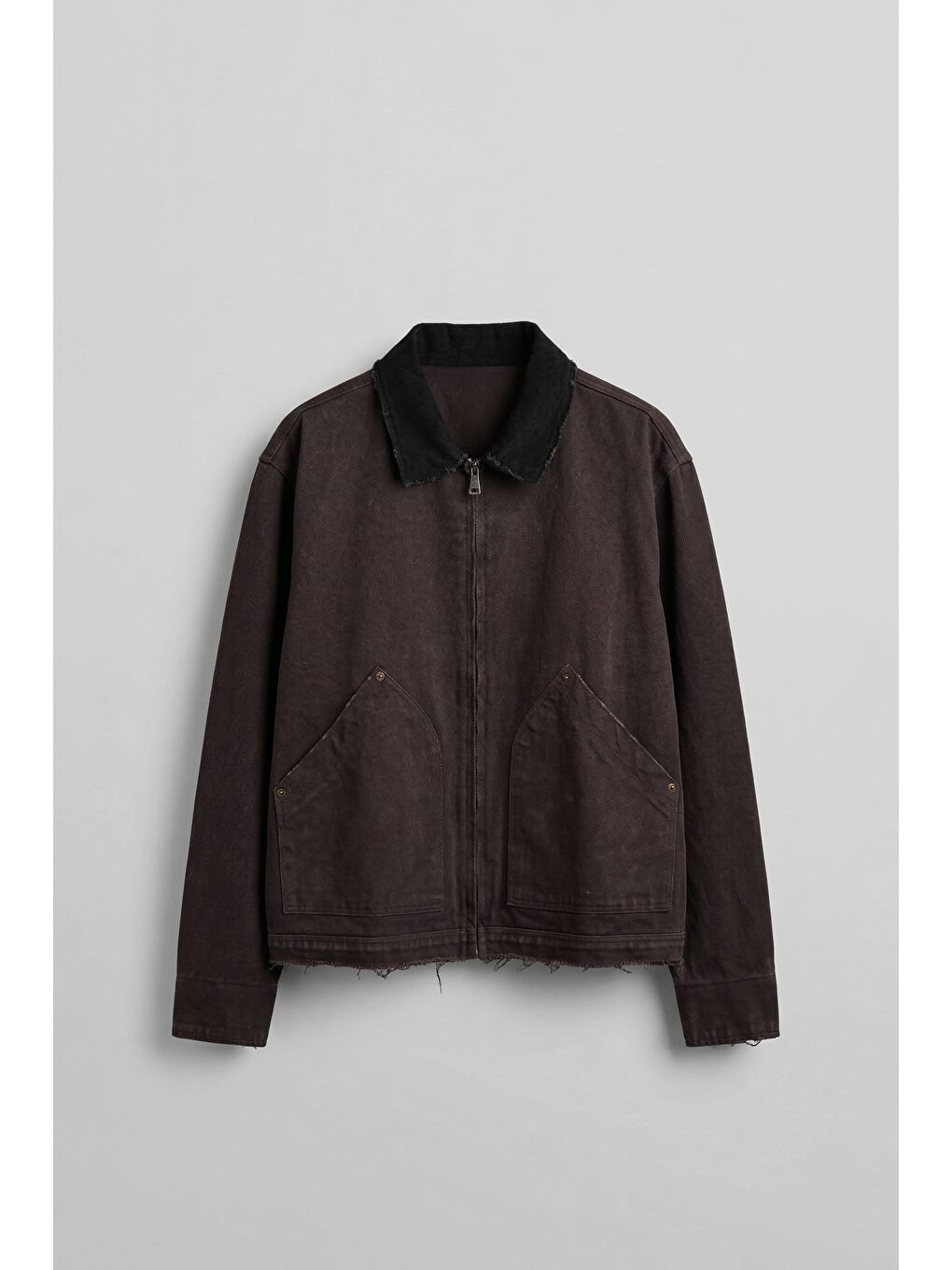 Erkek Kontrast Yaka Yıkamalı Relax Fit Ceket Kahverengi