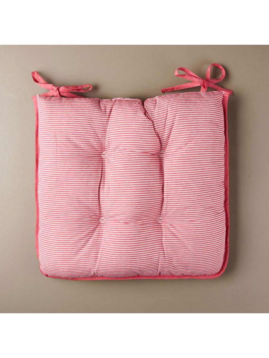 Lila Soft Earthy Hues İnce Çizgili Sandalye Minderi - Ekru / Kırmızı - 43x43 cm-6