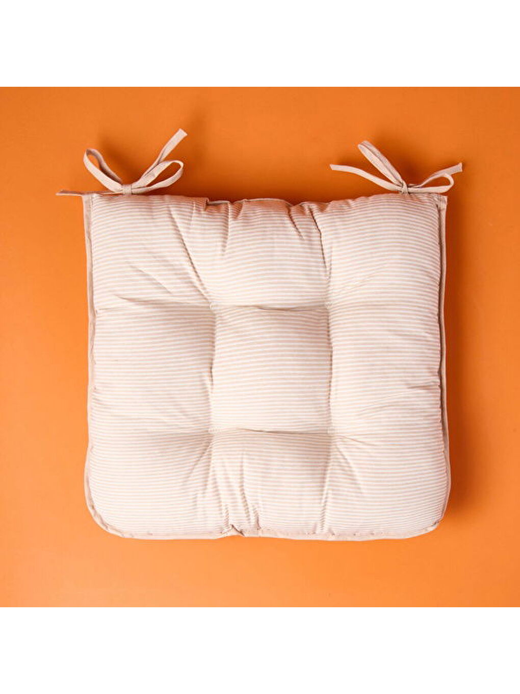 Soft Palm Breeze İnce Çizgili Sandalye Minderi - Ekru / Bej - 43x43 cm-2