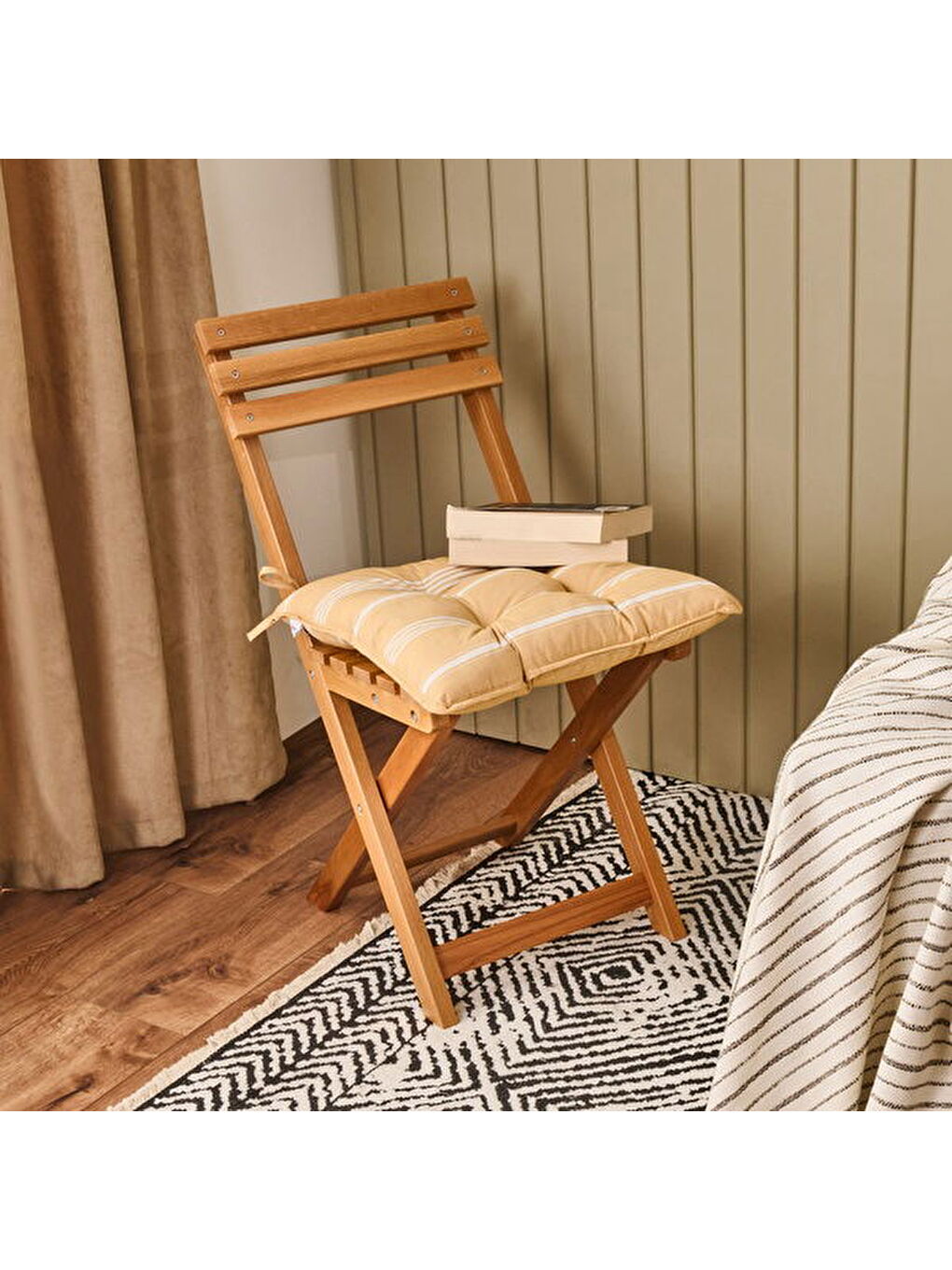 Sarı Soft Sun Madness Sandalye Minderi - Hardal / Ekru - 43x43 cm-2