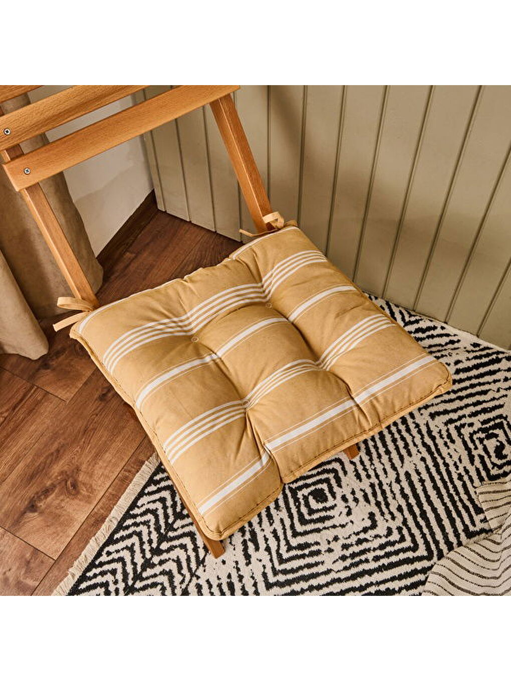 Sarı Soft Sun Madness Sandalye Minderi - Hardal / Ekru - 43x43 cm