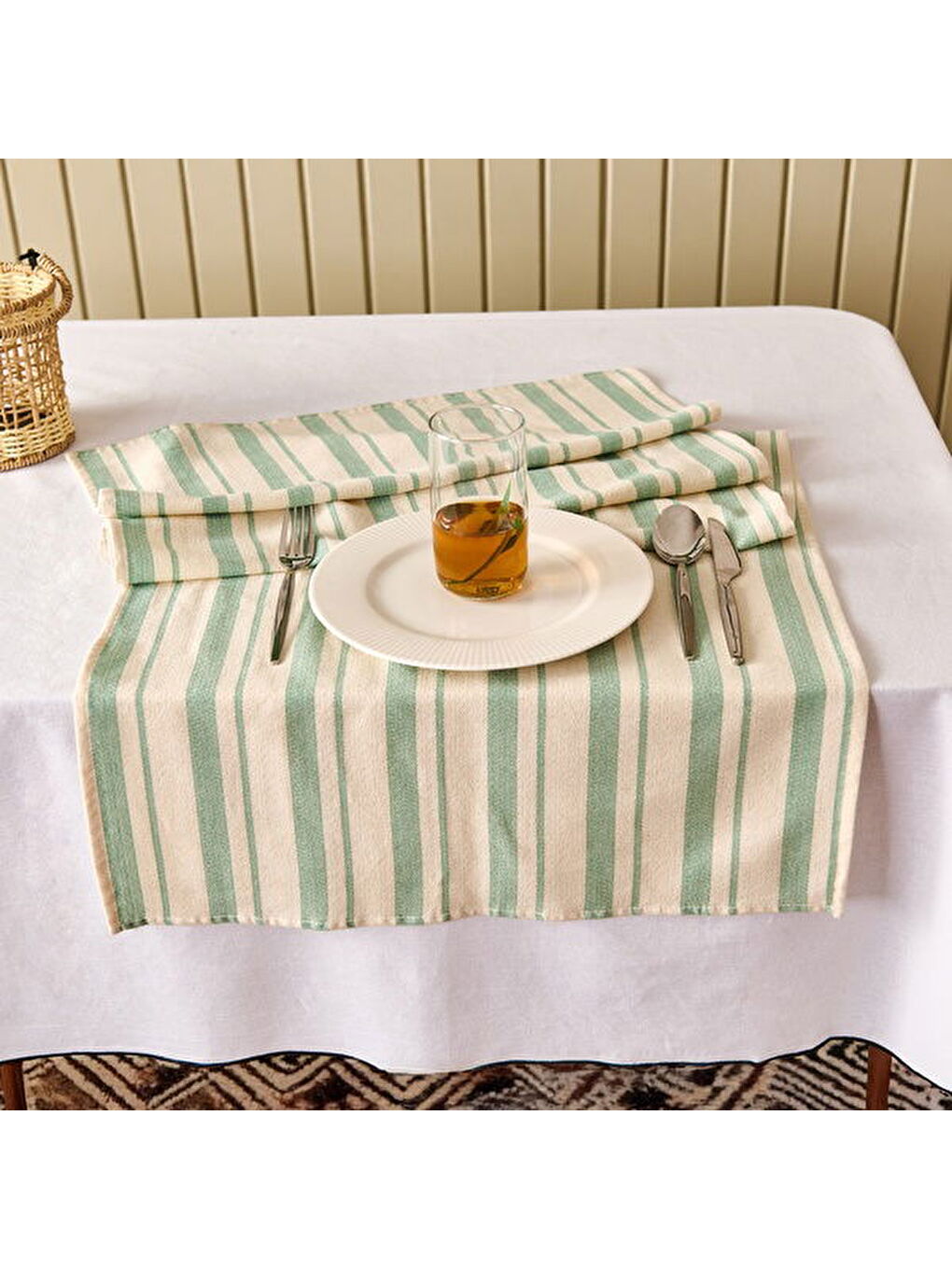 Lila Soft Alno Runner - Ekru / Yeşil - 50x140 cm