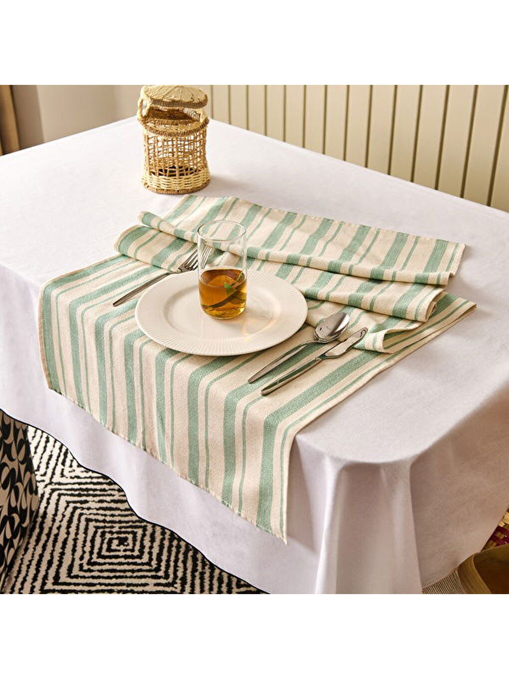 Lila Soft Alno Runner - Ekru / Yeşil - 50x140 cm-4