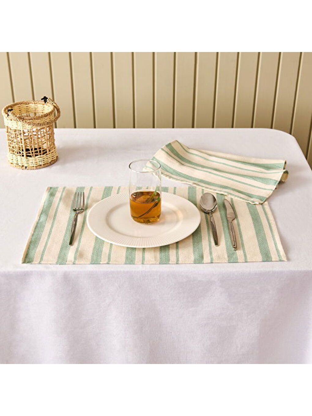 Lila Soft Alno 2'li Amerikan Servis - Ekru / Yeşil - 30x50 cm