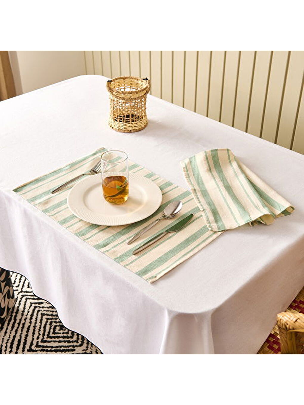 Lila Soft Alno 2'li Amerikan Servis - Ekru / Yeşil - 30x50 cm-5