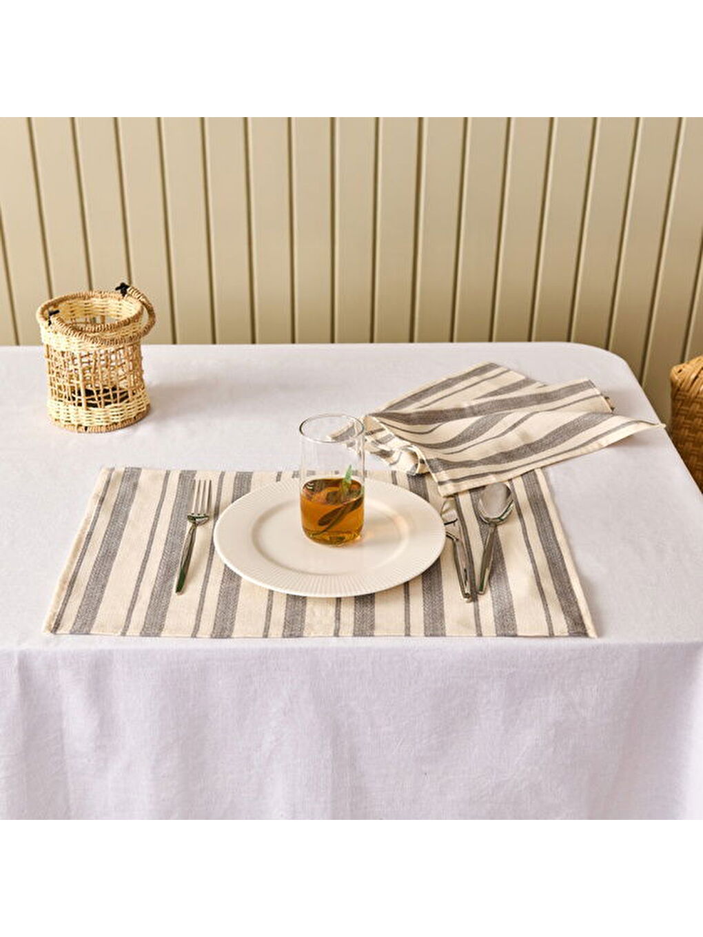 Soft Alno 2'li Amerikan Servis - Ekru / Antrasit - 30x50 cm