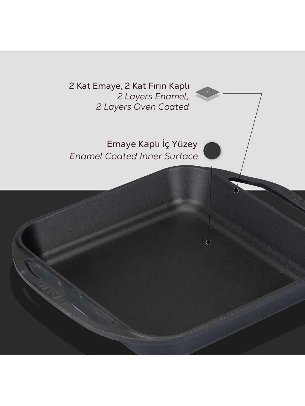 Siyah Kare Kızartma Tavası Döküm Demir Yekpare Çift Kulplu Ölçü 26x26cm.-6