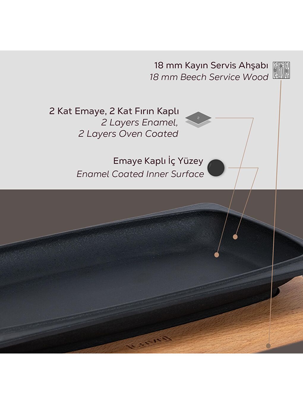 LAVA Siyah Dikdörtgen Servis Tabağı ve Kayın Servis Ahşabı. Ölçü 30x15cm. - 4