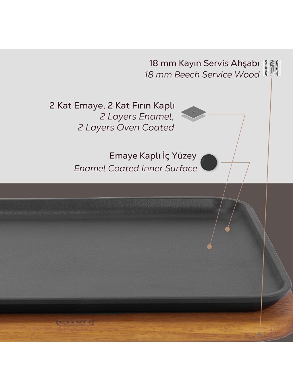 Siyah Dikdörtgen Servis Tabağı Kayın Servis Ahşabı. Ölçü 34x25cm.-5