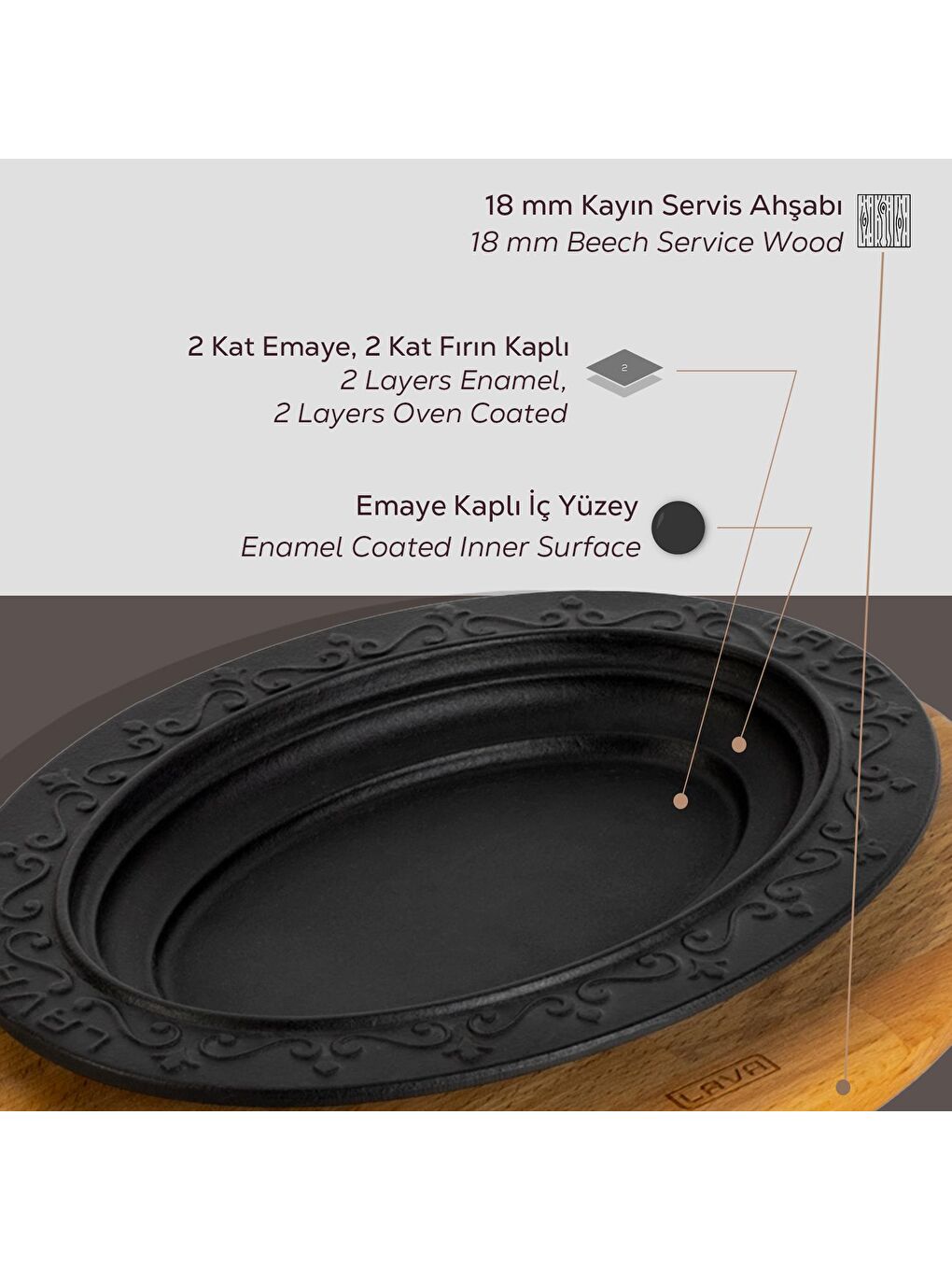 Siyah Oval Döner, Kebap Tabağı Kayın Servis Ahşabı. Ölçü 28x20cm.-6