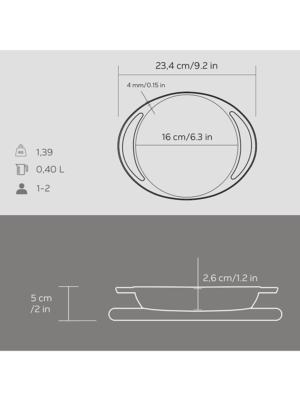 Siyah Yuvarlak Sahan Döküm Demir Yekpare Çift Kulplu Kayın Servis Ahşabı Çap(Ø)16cm.-4