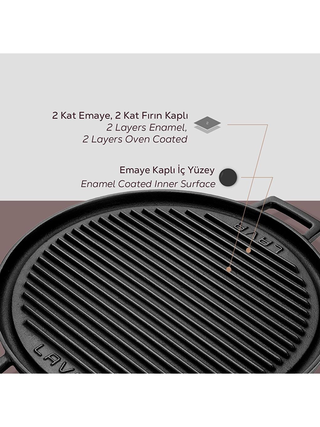 Siyah Yuvarlak Çift Yön Izgara Tavası Döküm Demir Yekpare Çift Kulplu Çap(Ø)34cm.-4