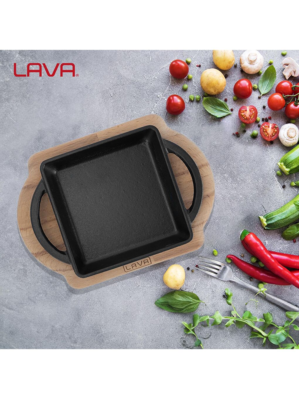 Siyah Kare Sahan Döküm Demir Yekpare Çift Kulplu Kayın Servis Ahşabı Ölçü 12x12cm.-6