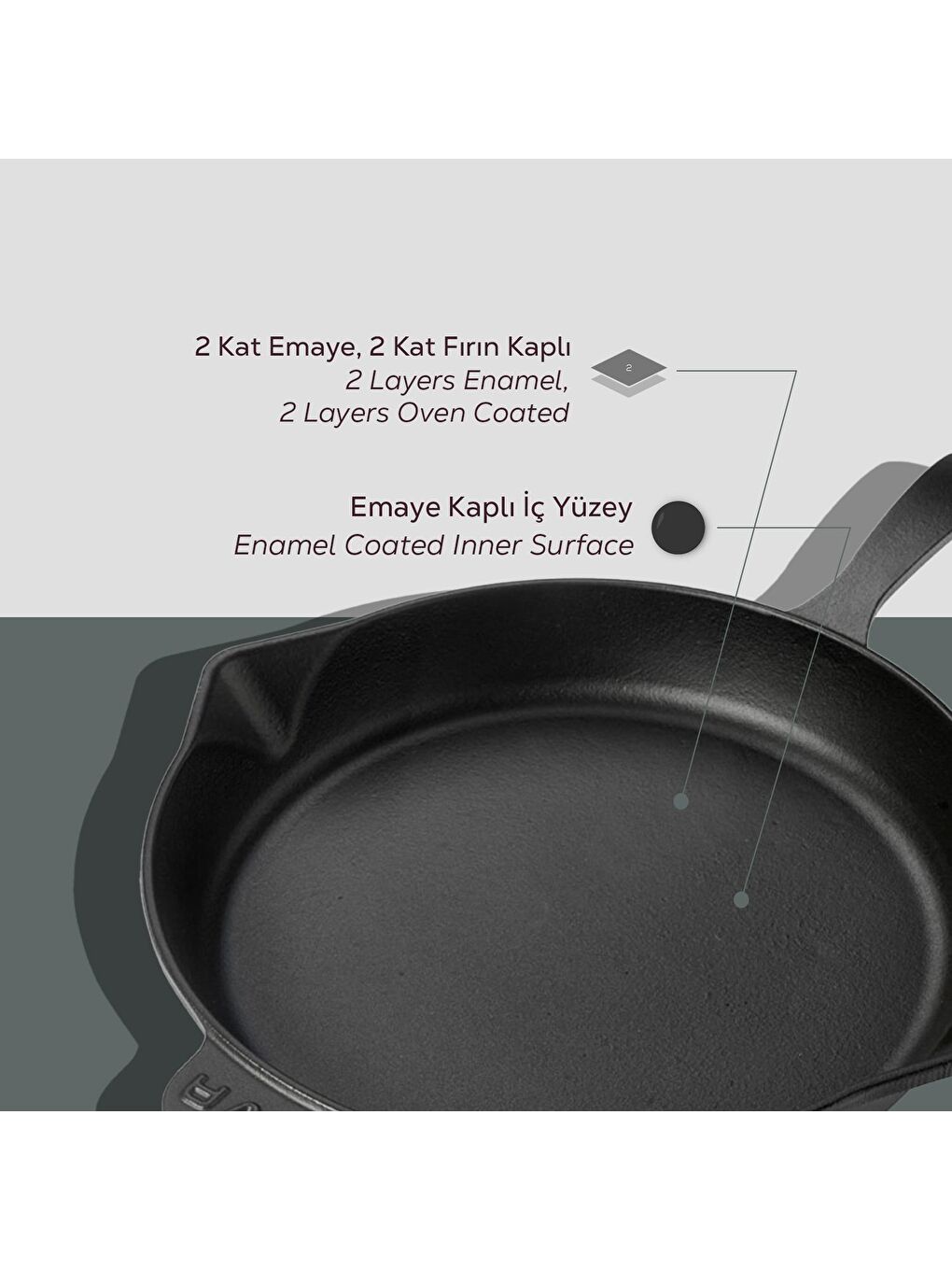 Siyah Yuvarlak Kızartma Tavası Döküm Demir Yekpare Saplı. Çap(Ø)34cm-5