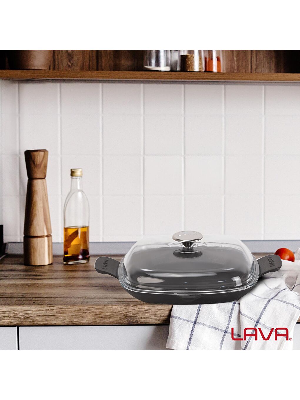 Siyah Kızartma Tavası Cam Kapaklı Döküm Demir Yekpare Çift Kulplu Ölçü 26x26cm.-4