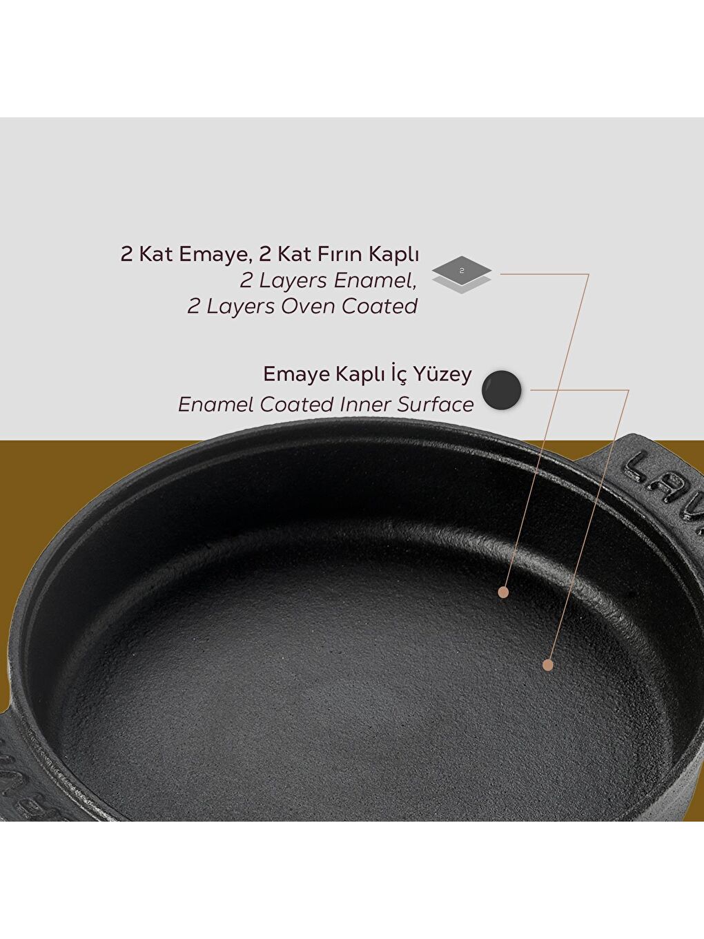 Siyah Yuvarlak Güveç Kabı Döküm Demir Yekpare Çift Kulplu Çap(Ø)17cm.-5