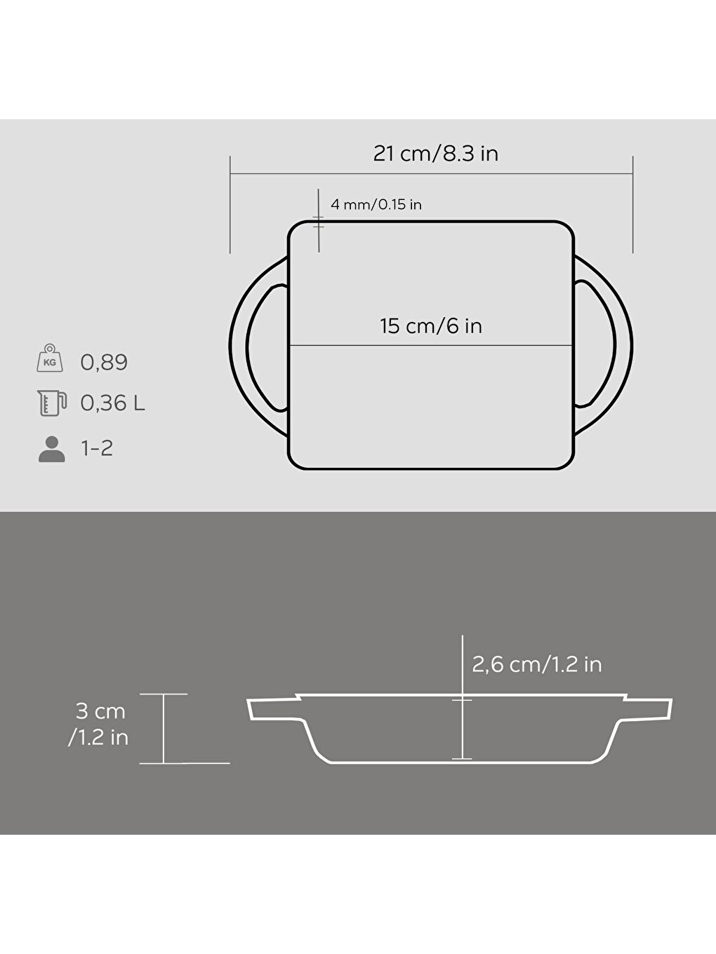 Siyah Dikdörtgen Sahan Döküm Demir Yekpare Çift Kulplu Ölçü 12x15cm.-4