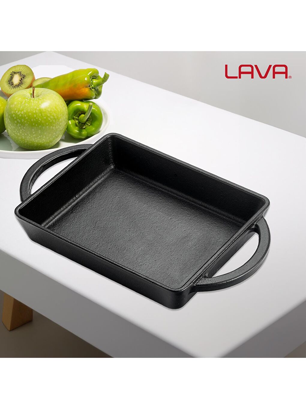 Siyah Dikdörtgen Sahan Döküm Demir Yekpare Çift Kulplu Ölçü 12x15cm.-6