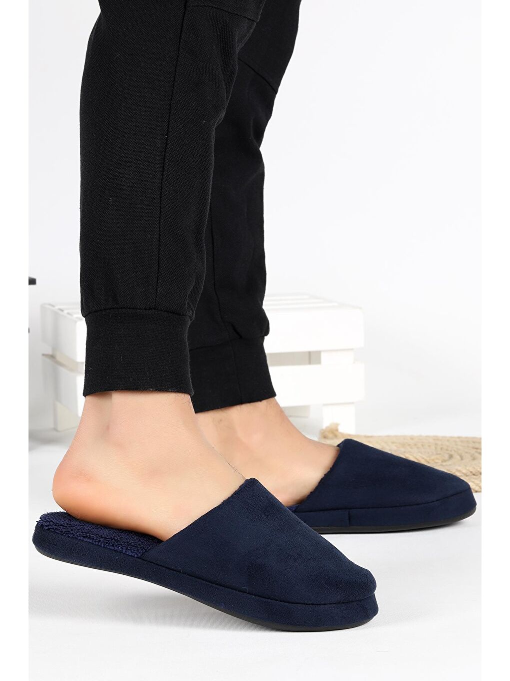 Lacivert RDP 2109 Kışlık Süet Erkek Ev İçi Terlik