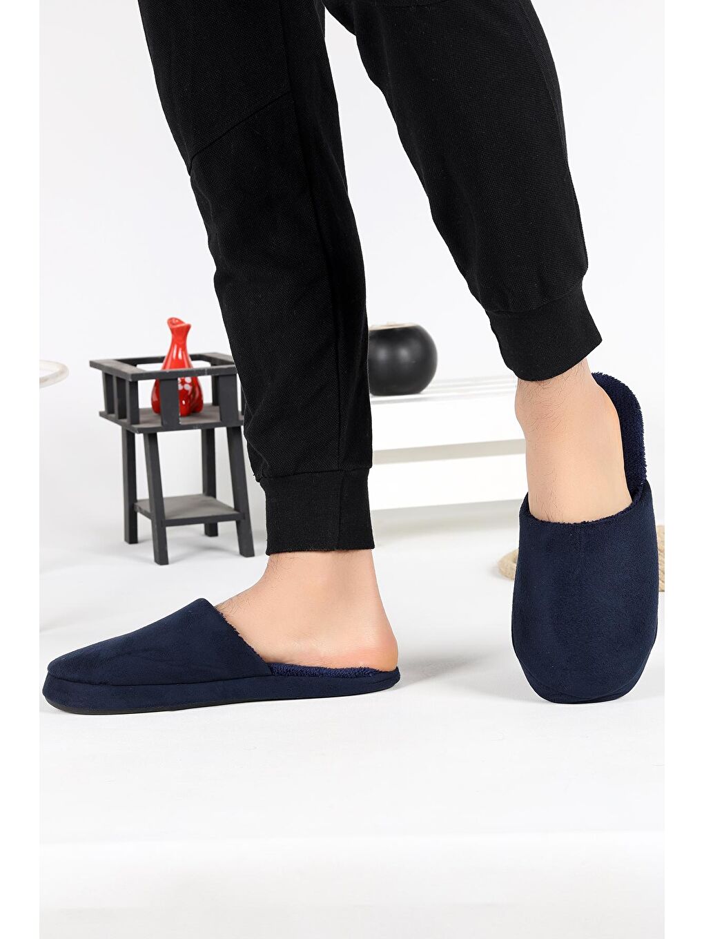 Lacivert RDP 2109 Kışlık Süet Erkek Ev İçi Terlik-1