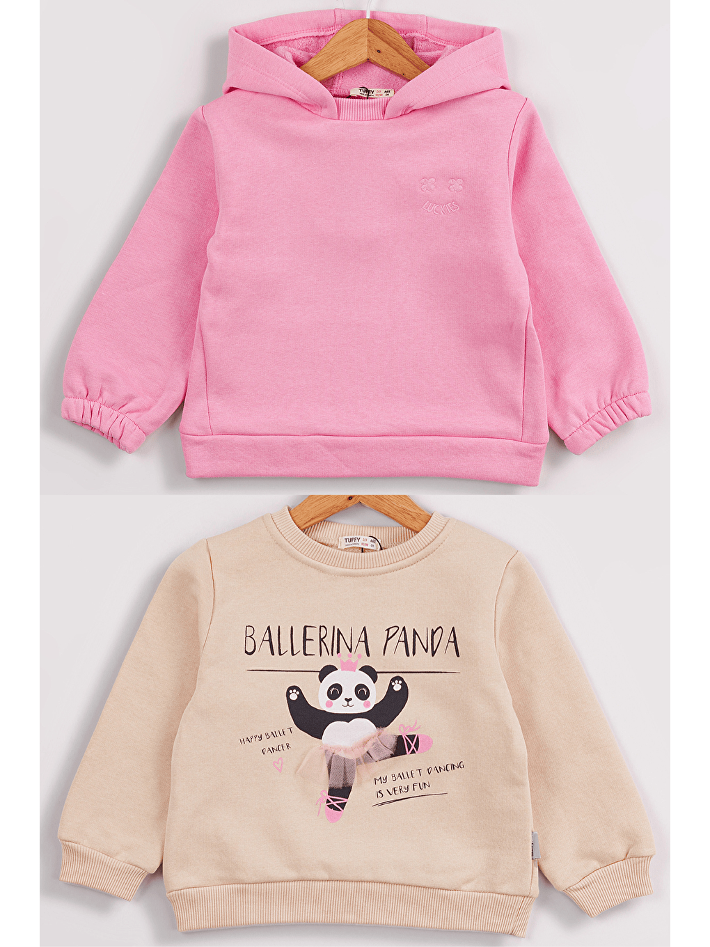 Pembe Kız Çocuk 2'li Paket Basic Sweatshirt-7