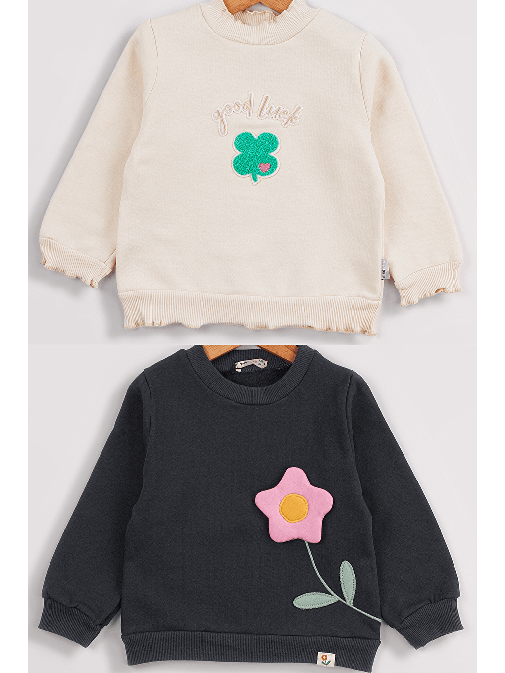 MİSSTUFFY Ekru Kız Çocuk 2'li Paket Basic Sweatshirt