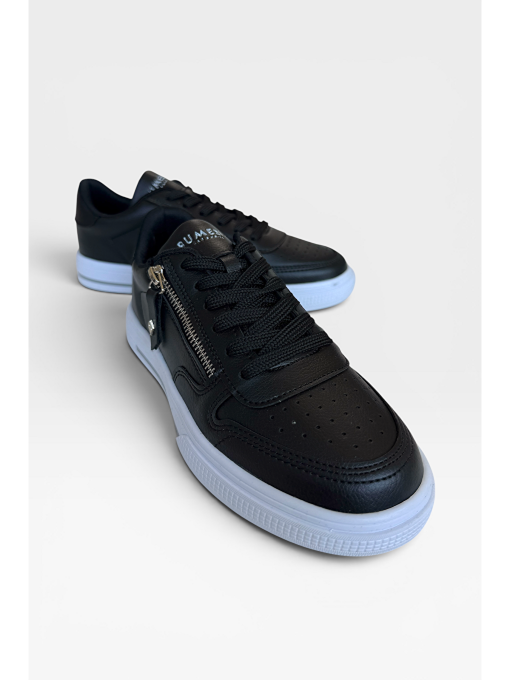 Günlük Hafif Taban Bağcıklı Fermuarlı Kadın Sneaker Ayakkabı Siyah-2