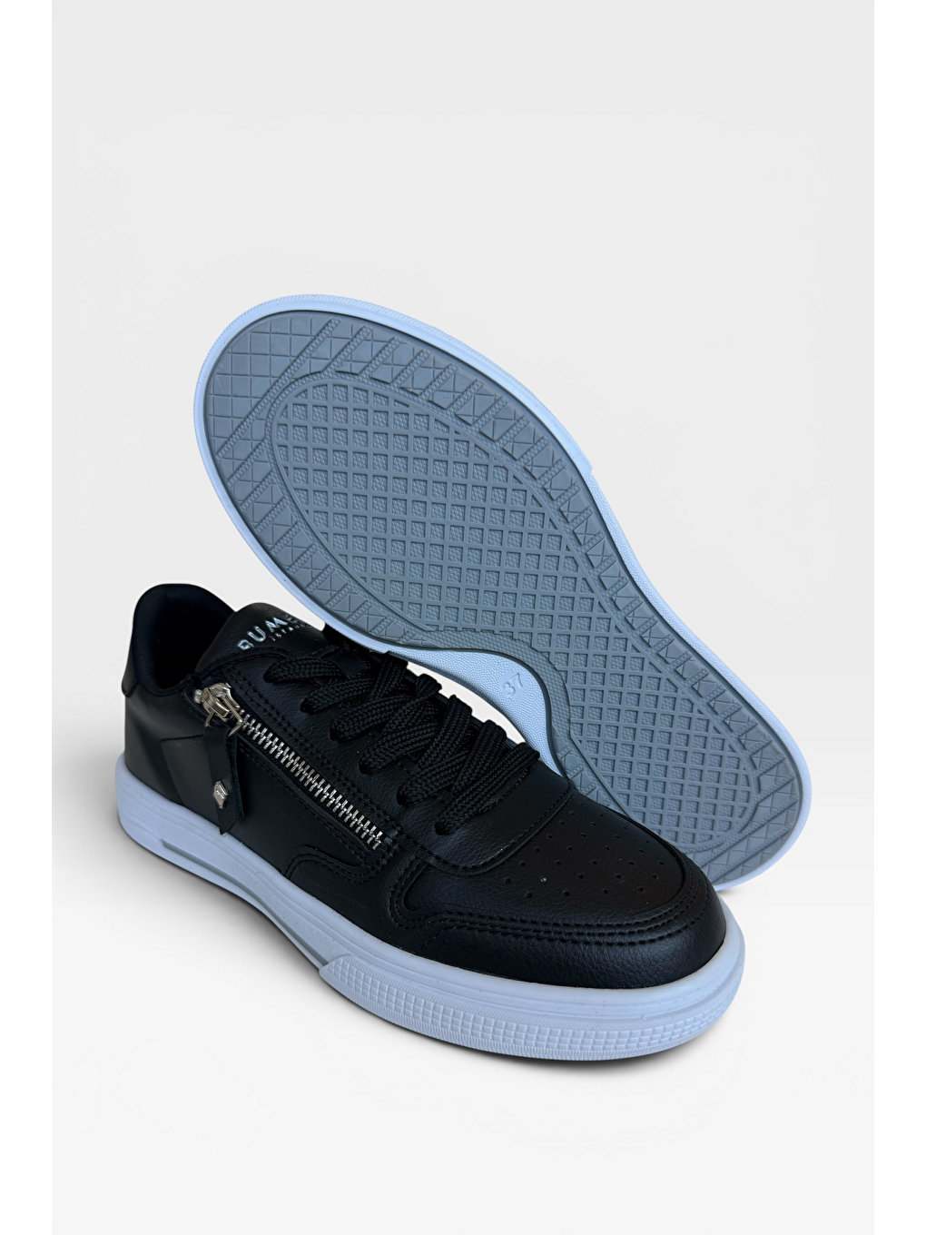 Günlük Hafif Taban Bağcıklı Fermuarlı Kadın Sneaker Ayakkabı Siyah-5