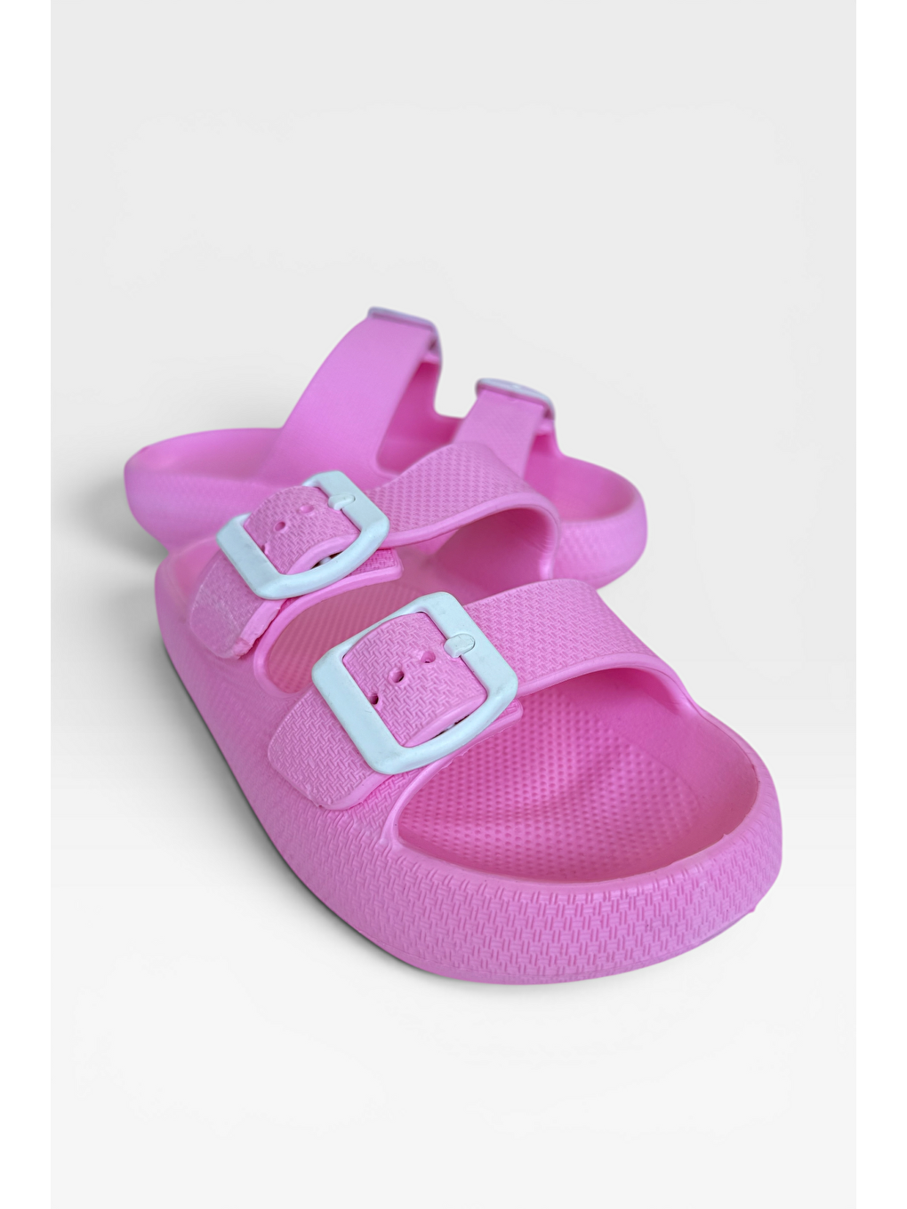 Çift Kemerli Önü Açık Rahat Günlük Çocuk Terlik Pembe-3