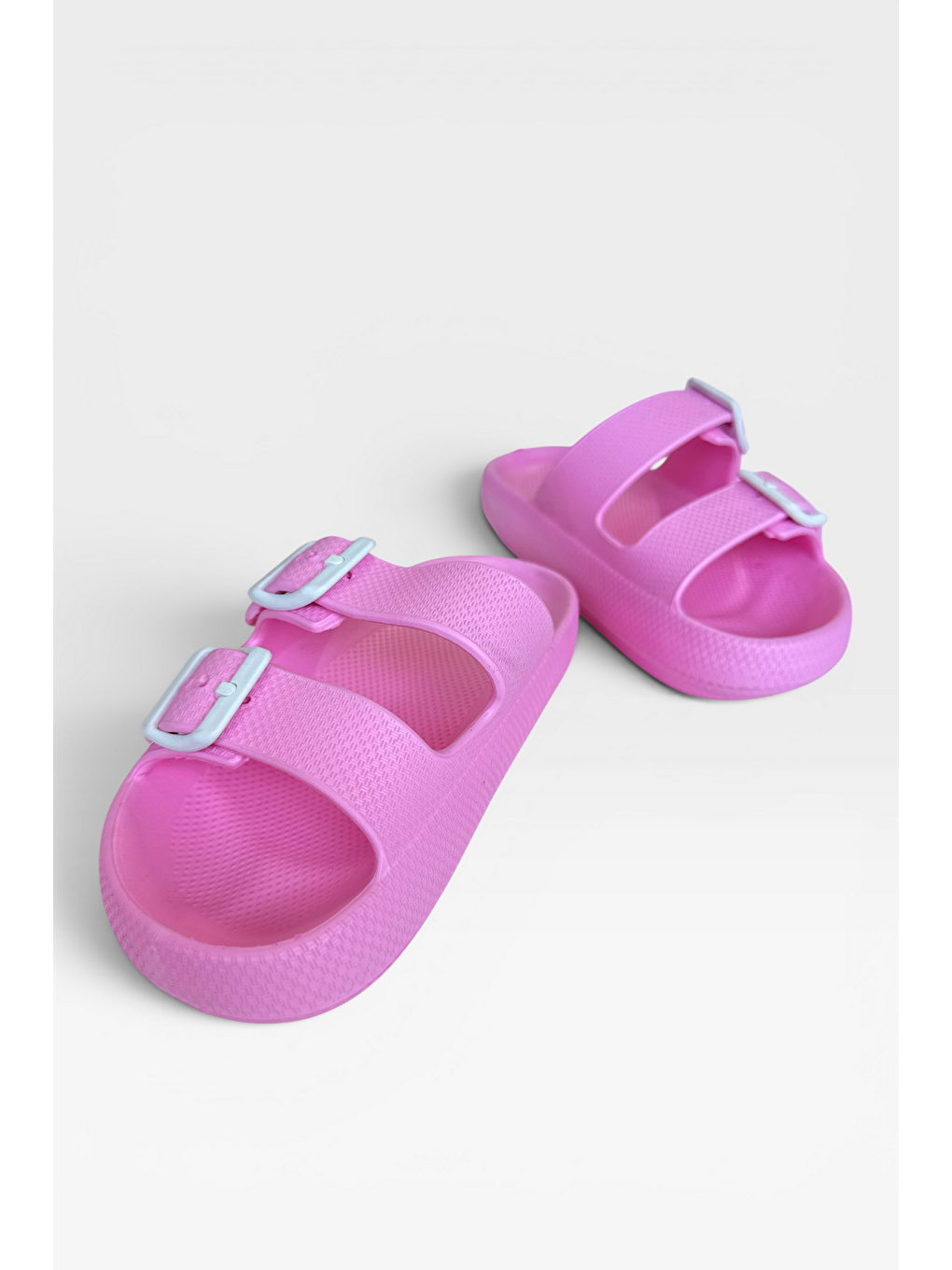 Çift Kemerli Önü Açık Rahat Günlük Çocuk Terlik Pembe-6