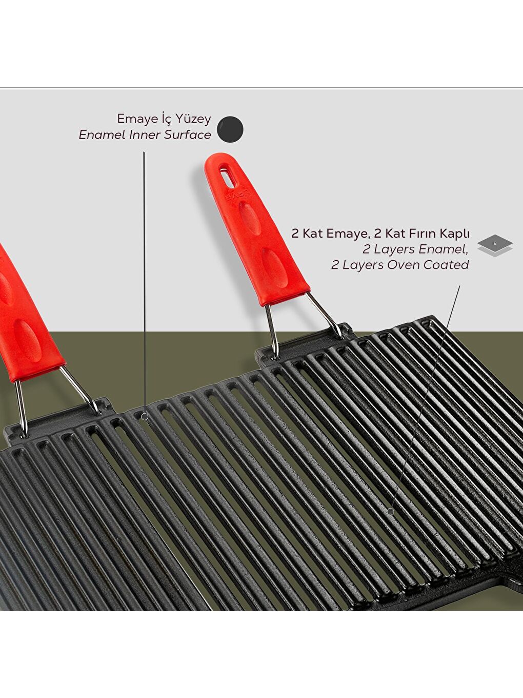 Siyah Dikdörtgen Mangal Izgarası Silikon Paslanmaz Çift Tel Saplı Ölçü 40x25cm.-5
