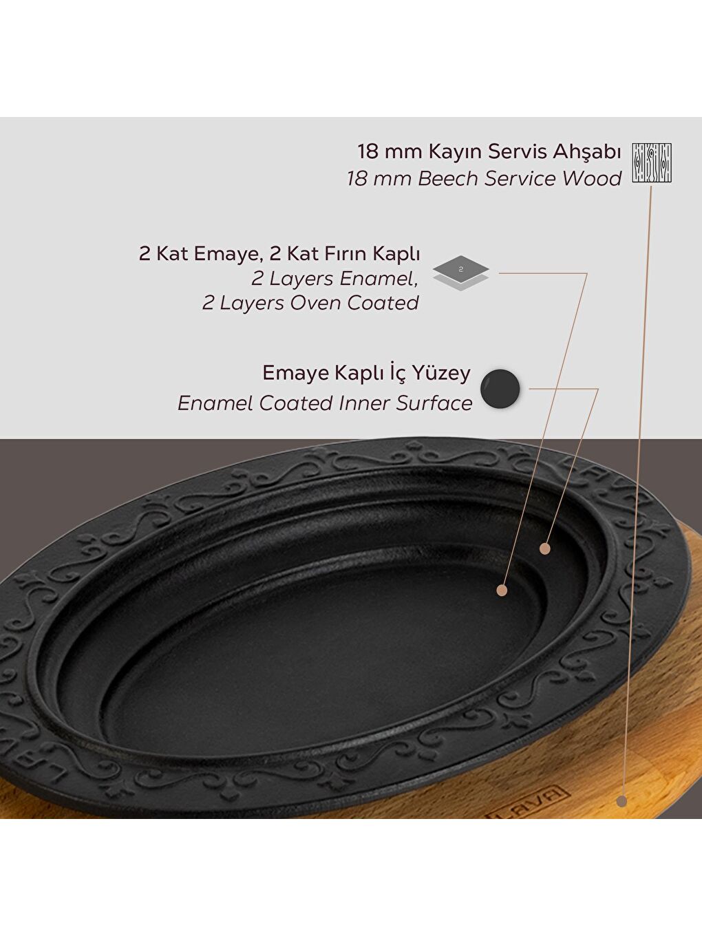 Siyah Oval Döner, Kebap Tabağı Kayın Servis Ahşabı. Ölçü 32x23cm.-6