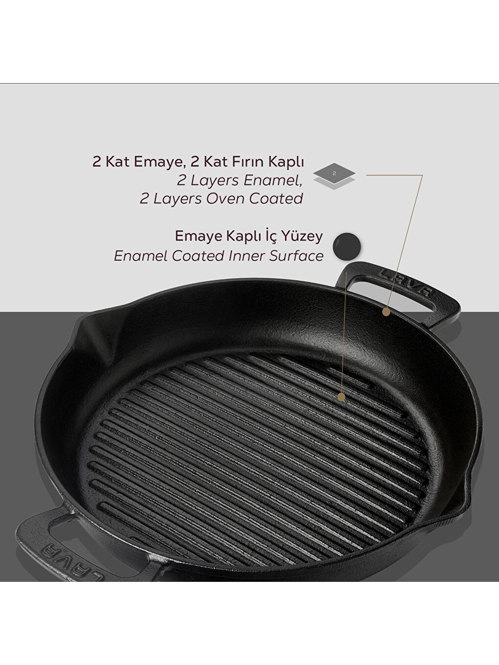 Siyah Yuvarlak Izgara Tavası Döküm Demir Yekpare Çift Kulplu Çap(Ø)32cm.-5