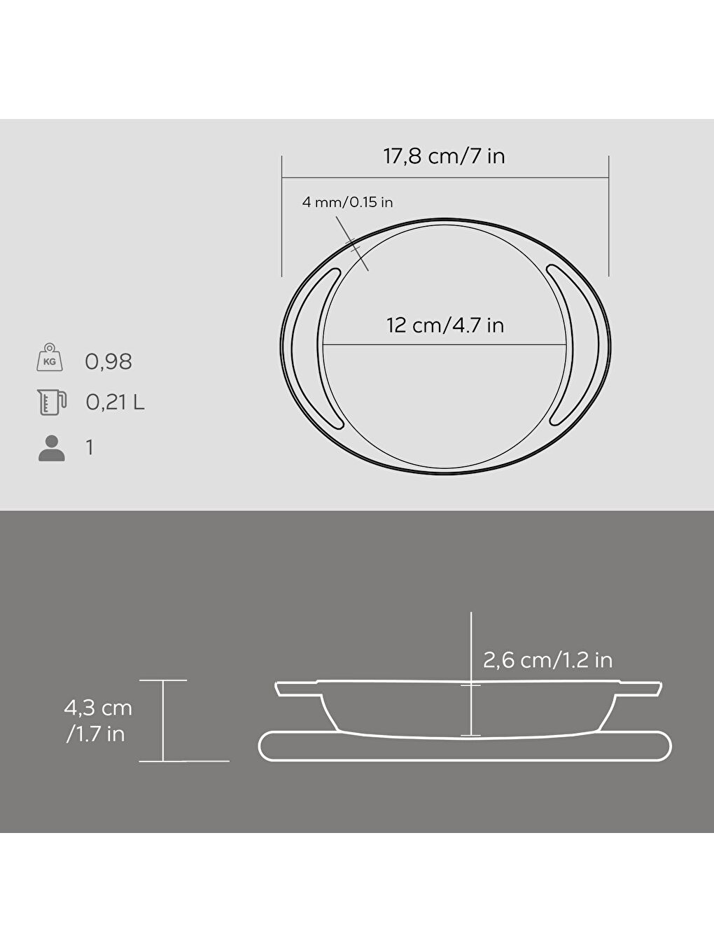 Siyah Yuvarlak Sahan Döküm Demir Yekpare Çift Kulplu Kayın Servis Ahşabı Çap(Ø)12cm.-4