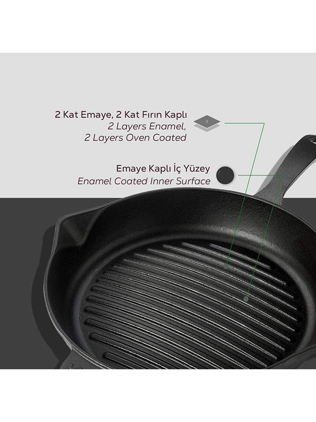 Siyah Yuvarlak Izgara Tava Döküm Demir Yekpare Saplı Konkav Taban 12mm. Çap(Ø)28cm.-5