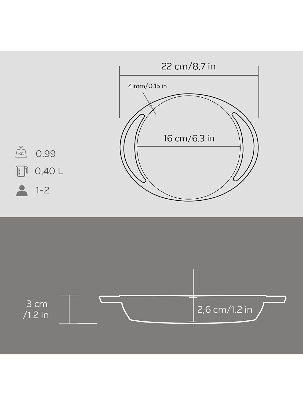 Siyah Yuvarlak Sahan Döküm Demir Yekpare Çift Kulplu Çap(Ø)16cm.-4